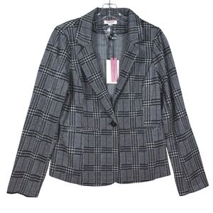 ANDRÉE BY UNIT Women's Plaid Textured Blazer Jacket Black Silver Sparkle Size M